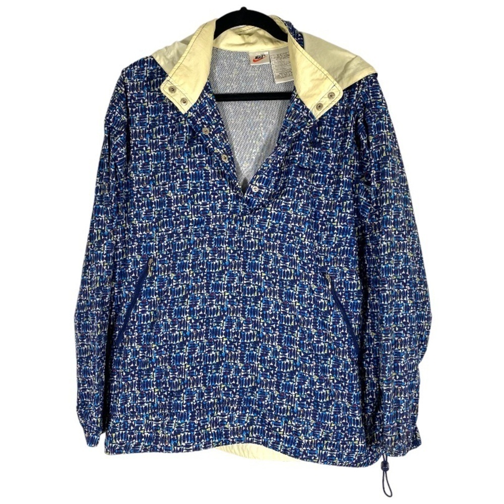 Nike Vintage Blue Patterned y2k Windbreaker Anorak Jacket Hood size Large